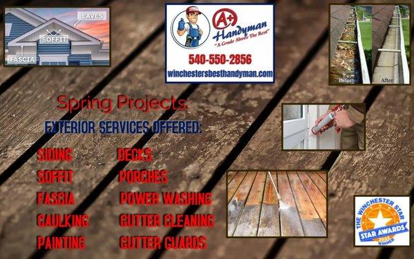 SPRING HAS SPRUNG!  Time to get those outdoor projects done!  Call A+ Handyman for your home repair/maintenance needs!