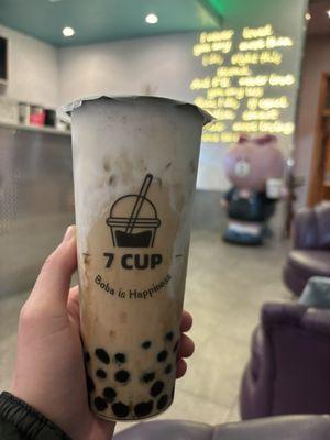 chai milk tea with boba & milk foam - large