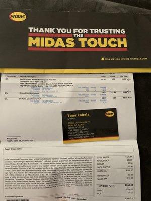 The price I paid at Midas.