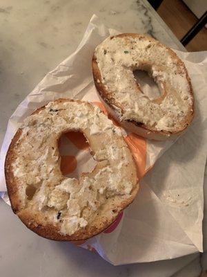 The amount of cream cheese they gave me on my bagel.. which I paid an extra $1.50 for