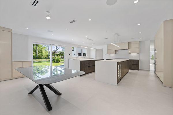 Modern Kitchen designed and built with custom Italian  cabinetry. Two Islands