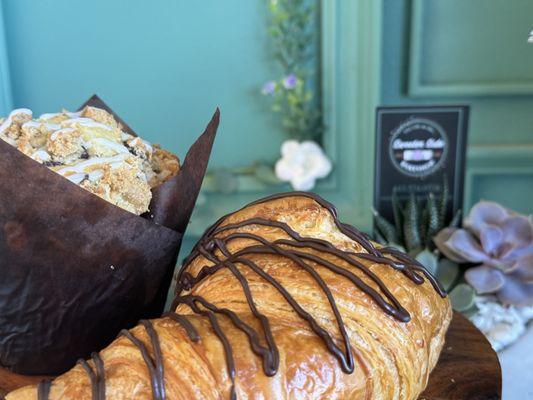 Chocolate Croissant and chocolate chip muffin