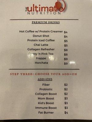 Menu with add ons