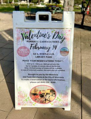 They're offering romantic carriage rides on Valentines Day!