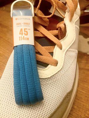 Hubby, in luv with his new Cole Hahn sneakers, fugly orange shoelaces, not so much. Academy has perfect blue replacement ones! Yay! :))