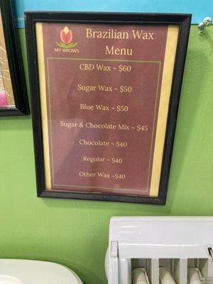 Menu for the wax.