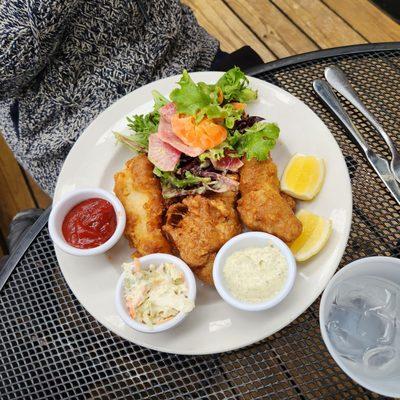 Fish and chips, salad replaced chips