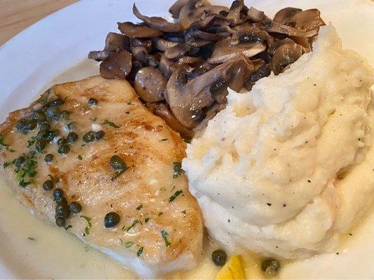 Mother's Day 2022. Fish, mashed potatoes, and mushrooms.