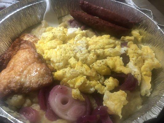 Spanish Breakfast with 2 Eggs with Longaniza and Tropical Cheese added beef sausage