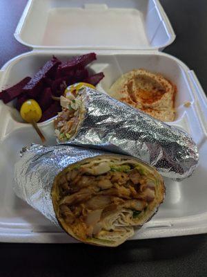 Chicken Shawarma Wrap, came with hummus and pickles