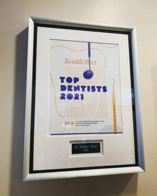 Proud of our selection into the Seattle Met's annual list of Top Dentists in our first year of elligibility!