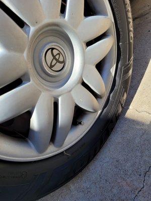 My new tire, look at the pretty plug