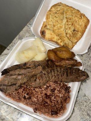 Carne Asada, Fried Cheese, plantains, boiled yucca