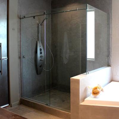 Skyline series shower glass enclosure.