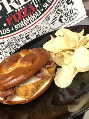 Crispy chicken bacon ranch xpretzel sandwich