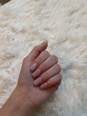 natural pink coffin nails done by enna