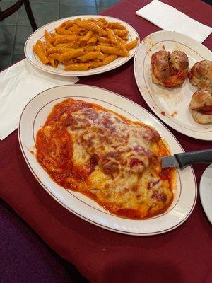 Chicken parm and penne with vodka sauce