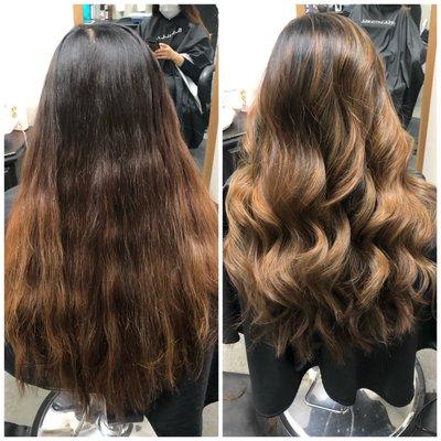 Before and After - Balayage, Babylights, Long Layers, and Blowout by Jamie Galati 702-276-6996.