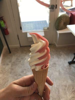 Keylime + Strawberry Soft Serve Twist Sugar Cone