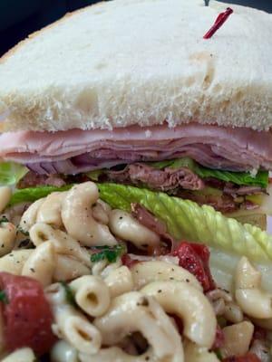 Half of the Italian sandwich and the pasta salad. So good!