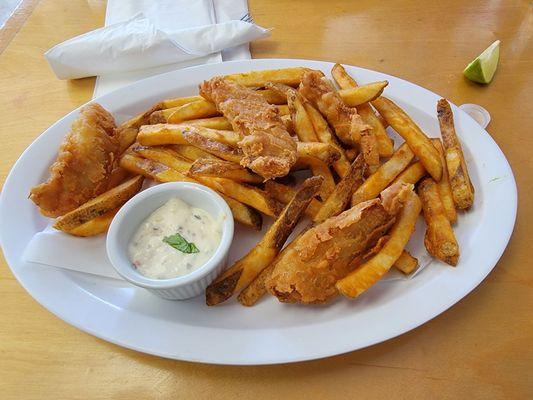 Fish and chips plate, $16.99. Find the chips! They're very similar in size and shape to the fries which makes it a game that no one wins!