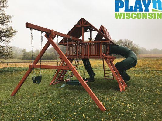 Love this all green playset with tube slide!