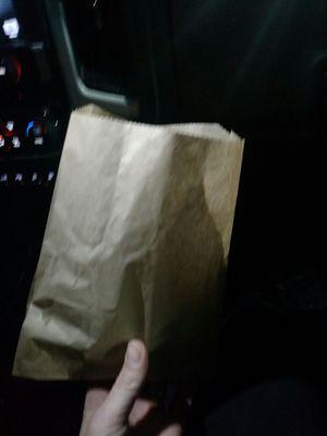 Chicken tenders served piping hot in a brown bag :-)