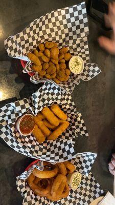 Bottle Caps, onion rings, & cheese sticks