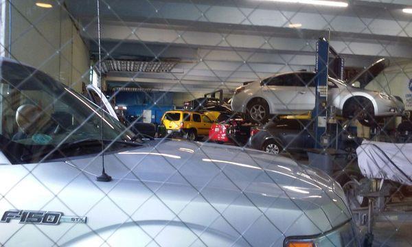 View of mechanic shop from waiting room