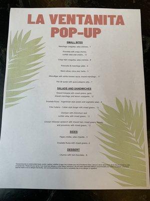 La Ventanita Pop-Up menu