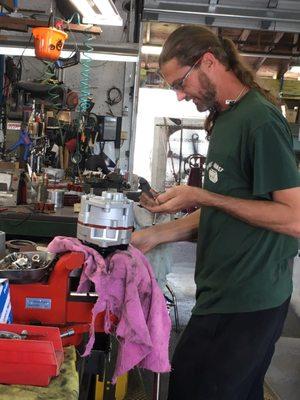 David making sure the wires will fit the new harness.