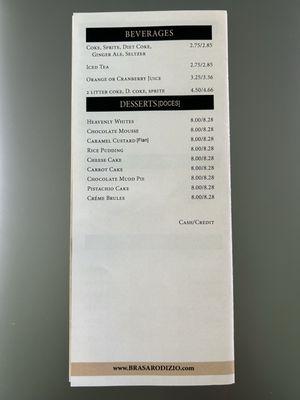 Dine-in menu