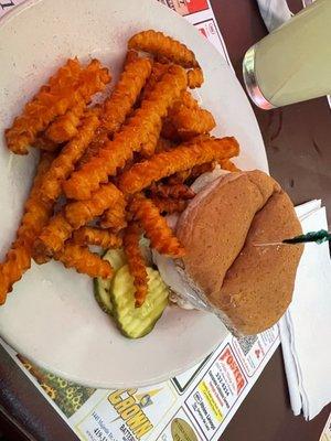 Black bean burger with sweet potato  fries