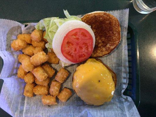 1/3rd lb. burger. Tots are $2 extra.