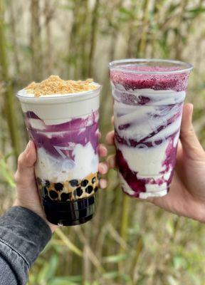 Purple yam black sugar boba w/ salted egg yolk & Creme black grape (IG: hangryforwhat)