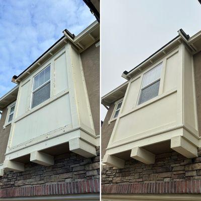 Before and after wood trim exterior painting