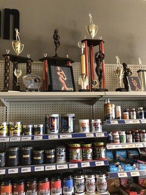 Michelle's bodybuilding trophies