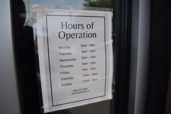 Hours of operation.