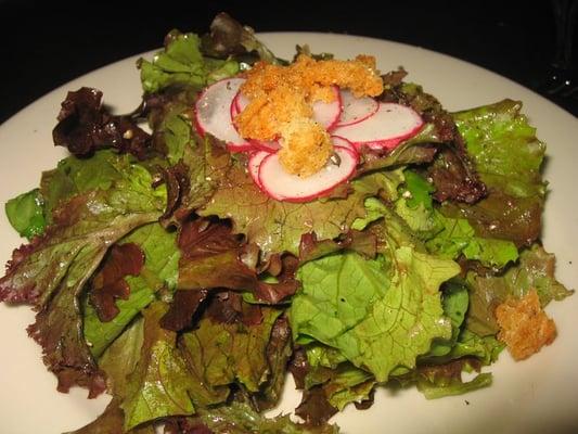 Simple organic greens, red radish, croutons, muscatel vinaigrette