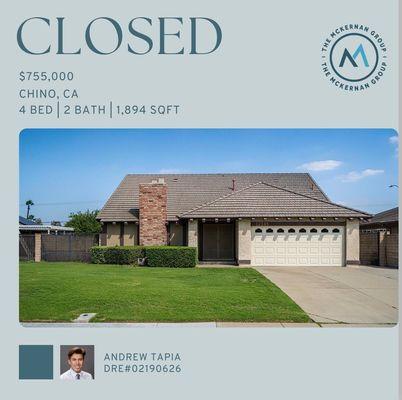 Closed! This beautiful home in Chino is the perfect place to call home for my amazing buyers!