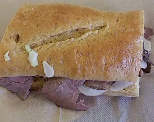 Roast beef sandwich with Swiss cheese--Delicious!