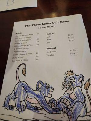 Kids menu