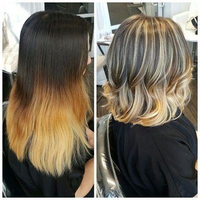 Before and After Color Correction Balayage and Cut!