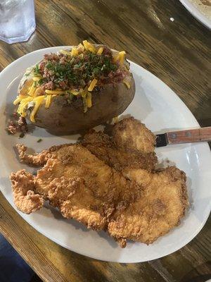 Chicken fried Chicken with Baked Potato.