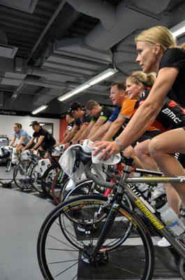 Indoor cycling on our Wahoo Kickr trainers.