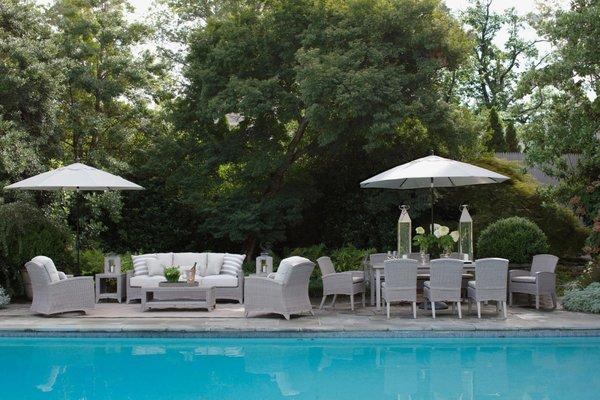 Enjoy a dip in the pool and then settle on water resistant, durable outdoor furniture!