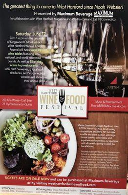 First Annual West Hartford Wine & Food festival.  6/17. Can't wait!!