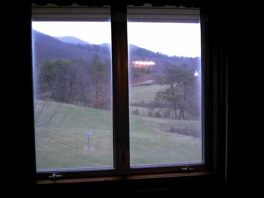 View from the cabin. Plenty of windows to see deer, dogs and cats at play in the field.