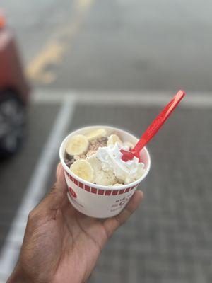 PBC & B  Peanut butter and Reese's w/banana and whip cream/cherry