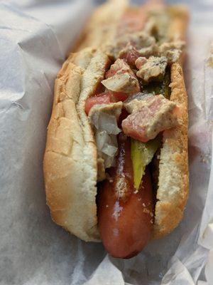 Chicago dog with spicy mustard